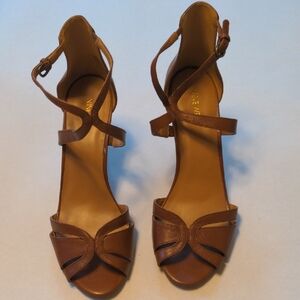 Nine West Strappy Leather Stacked Heels